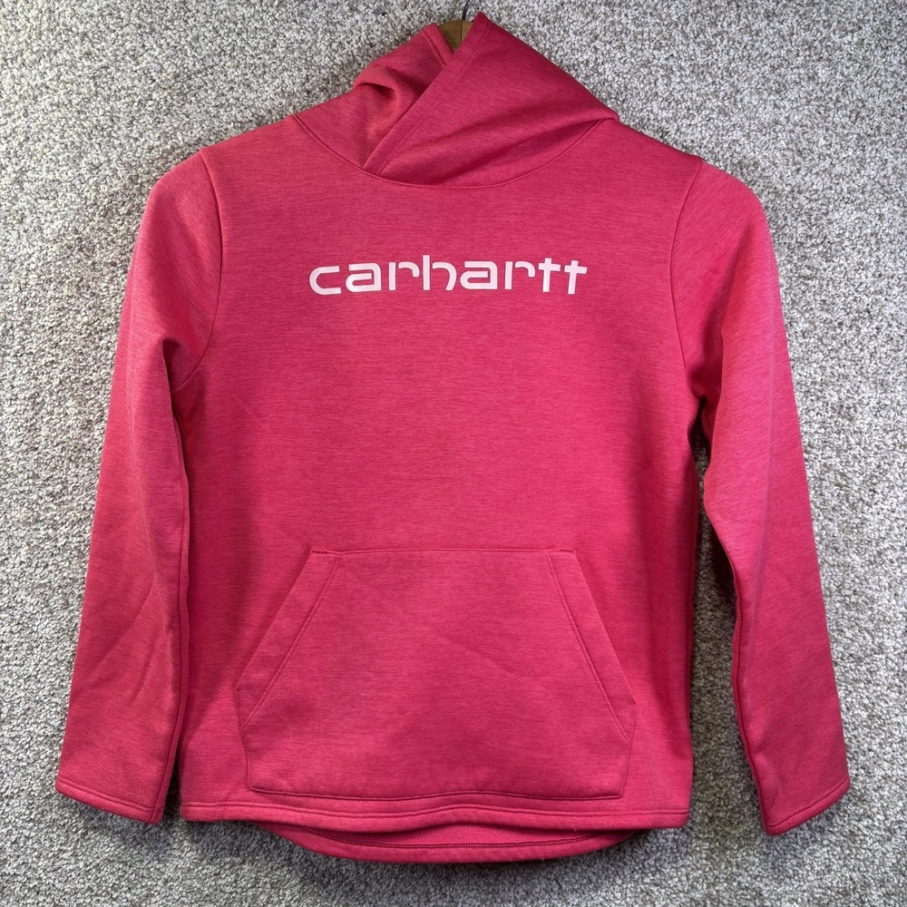 Carhartt Hoodie Youth Large 12 Pink Fleece Pullover Kangaroo Pocket Logo